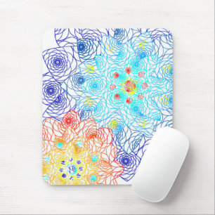 Red and Blue Colorful Floral Mouse Pad