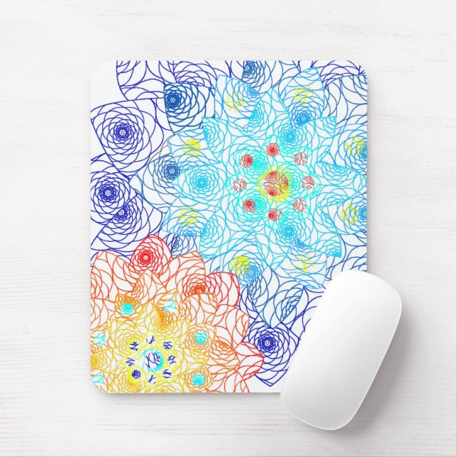 Red and Blue Colorful Floral  Mouse Pad (With Mouse)
