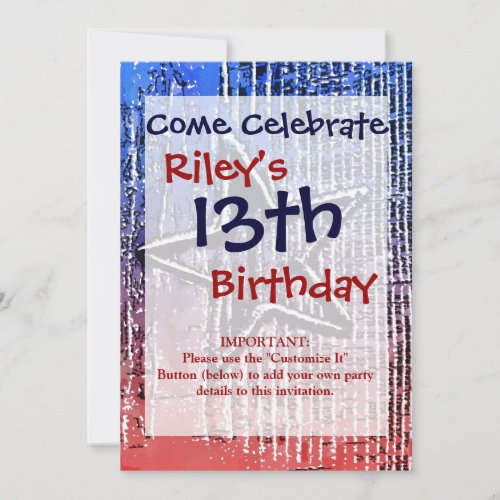 Red and Blue Cool Rustic Star Pop Art Print Personalized Announcement