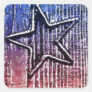 Red and Blue Cool Rustic Star Pop Art Print Square Sticker