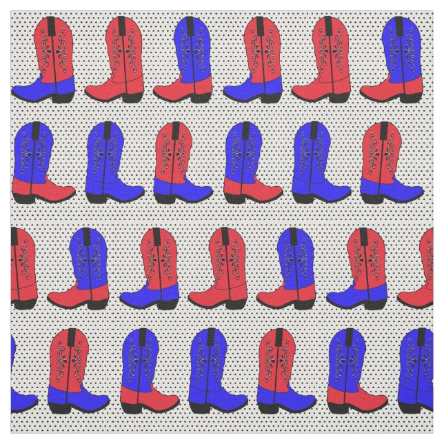 Red and Blue Cowboy Boots  on Small Dot Background Fabric (Swatch)