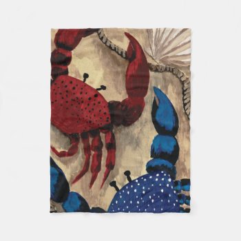 Red And Blue Crab Fleece Blanket by Eclectic_Ramblings at Zazzle