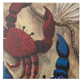 Red And Blue Crab Tile by Eclectic_Ramblings at Zazzle