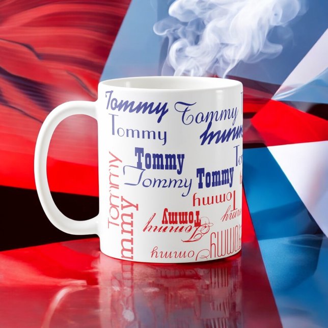 Red and Blue, Create Your Own Name Pattern Coffee Mug (Creator Uploaded)