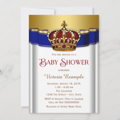 Red and Blue Crown Prince Baby Shower Invitation