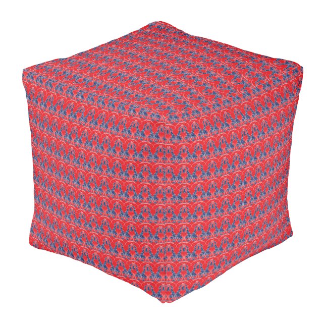 Red and Blue Cube Pouf (Angled Back)