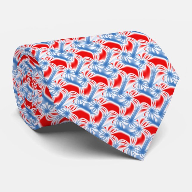 Red and blue curved fractal pattern neck tie (Rolled)