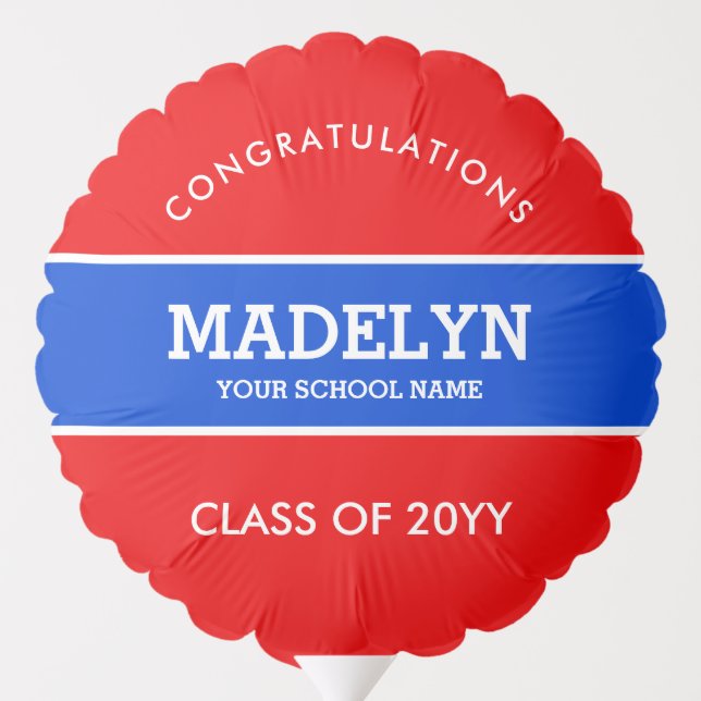 Red and Blue Custom Graduation Balloon (Back)