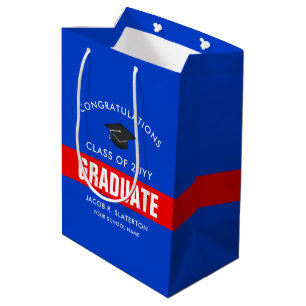 Red and Blue Custom Graduation Medium Gift Bag