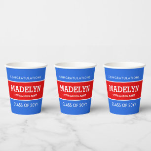 Red and Blue Custom Graduation Paper Cups