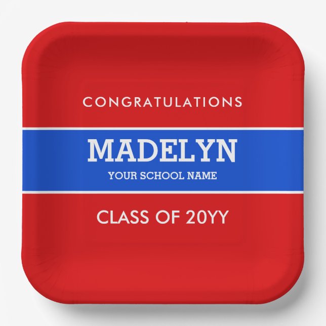 Red and Blue Custom Graduation Paper Plate (Front)