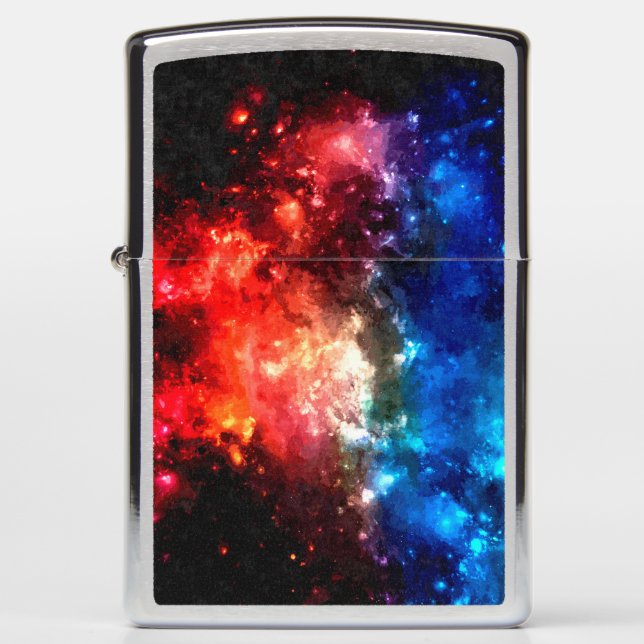 Red and blue, deep space galaxy, night sky zippo lighter (Front)