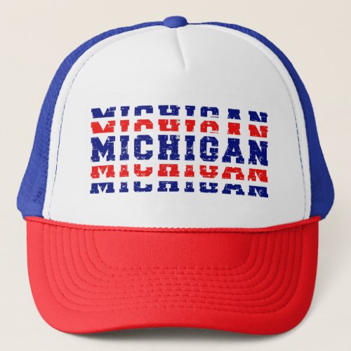 Red and Blue Distressed Michigan Trucker Hat