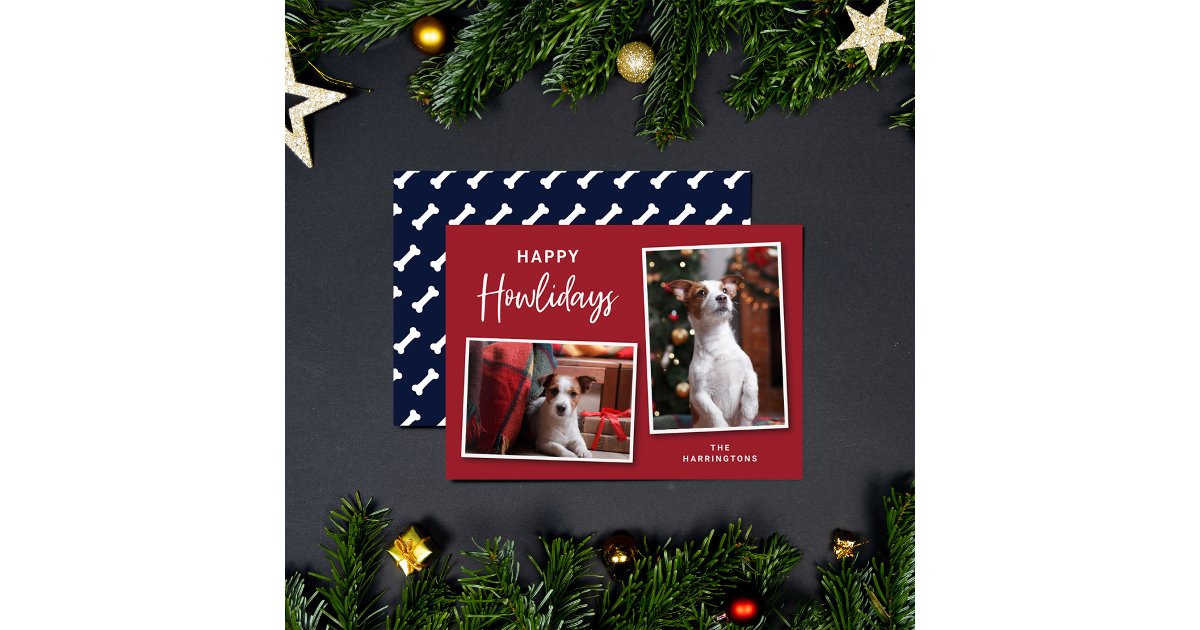 Red and Blue Dog Bones Happy Howlidays Photo Holiday Card | Zazzle
