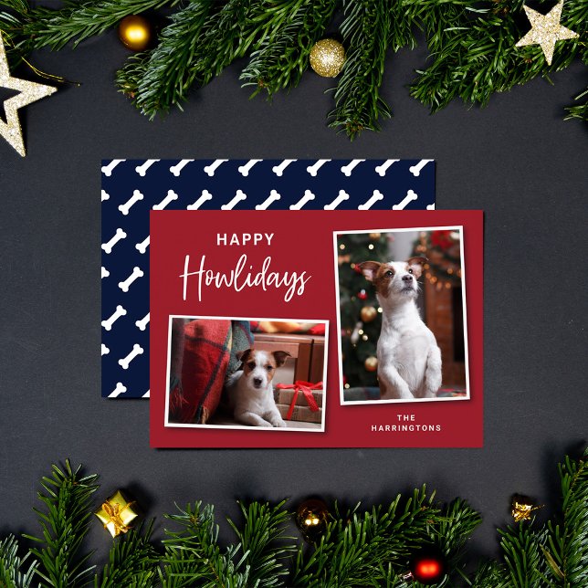 Red and Blue Dog Bones Happy Howlidays Photo Holiday Card (Creator Uploaded)
