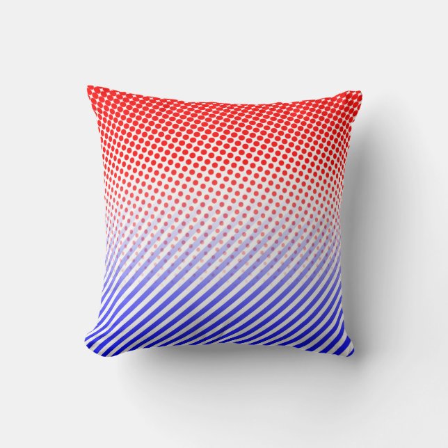 Red and Blue Dots and Stripes Throw Pillow (Front)