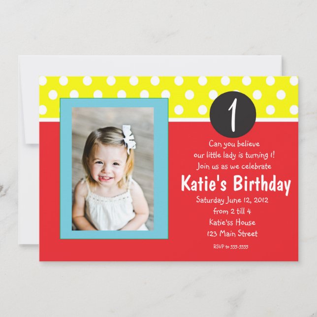 Red and Blue Dots kids  Birthday Invitation (Front)