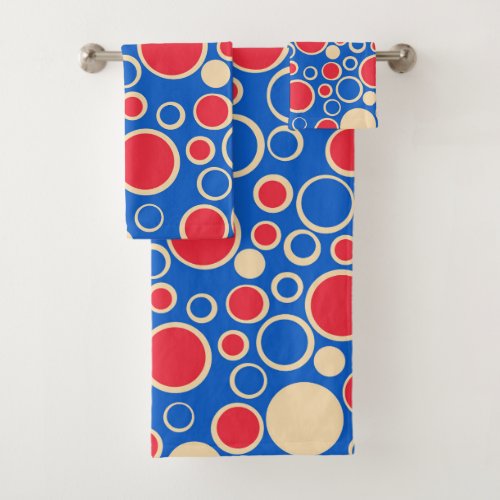 Red And Blue Dots On Blue  Bath Towel Set