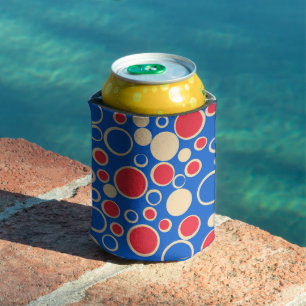 Red And Blue Dots On Blue Can Cooler