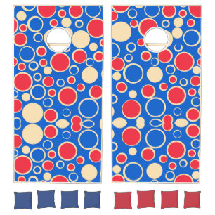 Red And Blue Dots On Blue Cornhole Set