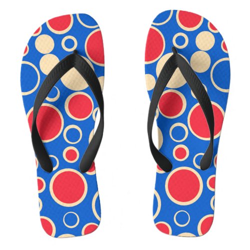 Red And Blue Dots On Blue  Flip Flops