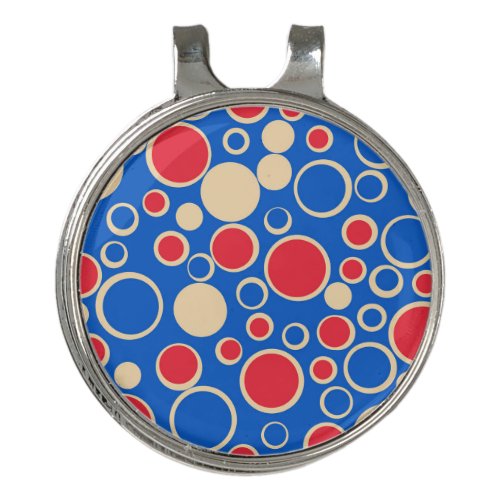 Red And Blue Dots On Blue  Golf Hat Clip