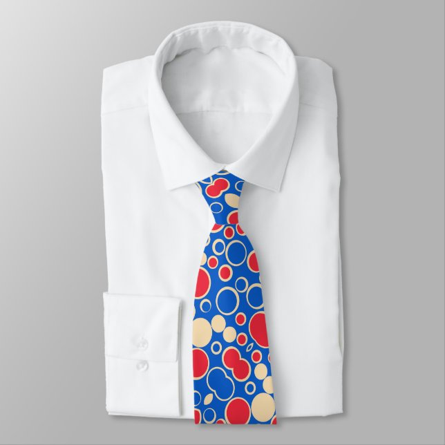 Red And Blue Dots On Blue  Neck Tie (Tied)