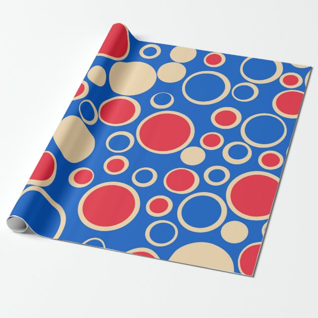 Red And Blue Dots On Blue  Wrapping Paper (Unrolled)