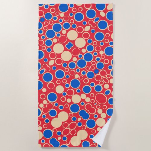 Red And Blue Dots On Red  Beach Towel