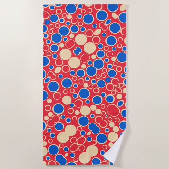 Red And Blue Dots On Red  Beach Towel (Front)