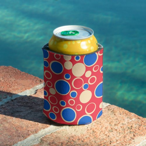 Red And Blue Dots On Red  Can Cooler