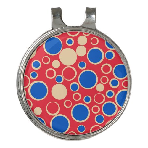 Red And Blue Dots On Red  Golf Hat Clip