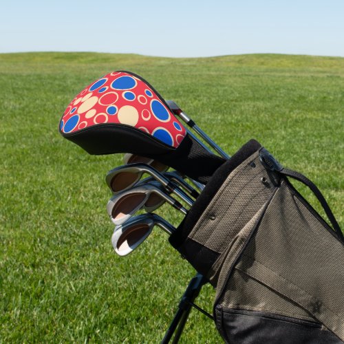 Red And Blue Dots On Red  Golf Head Cover