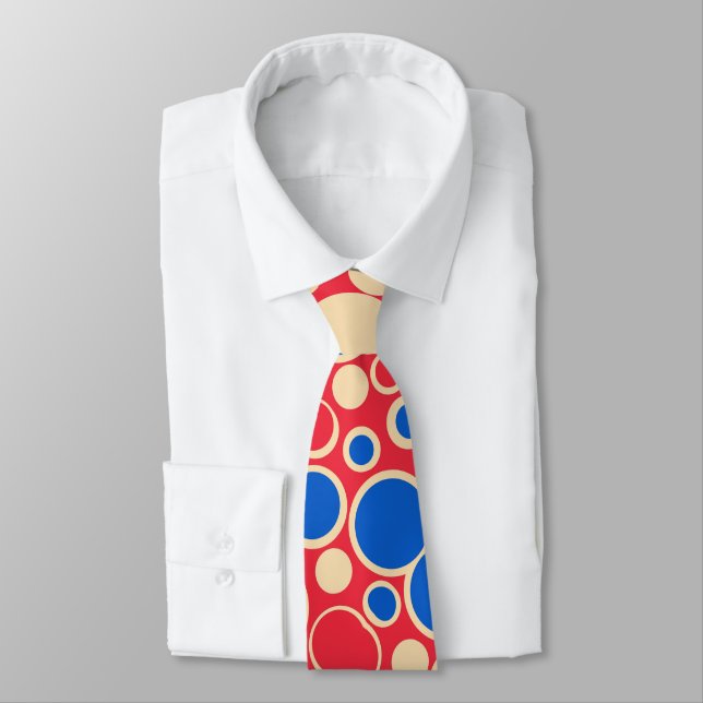 Red And Blue Dots On Red  Neck Tie (Tied)