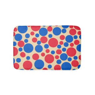Red And Blue Dots On Tan  Bath Mat