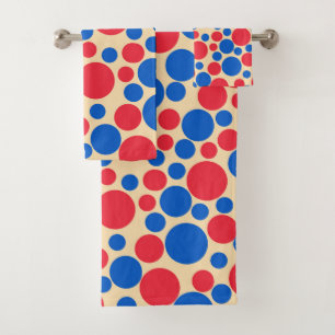 Red And Blue Dots On Tan  Bath Towel Set