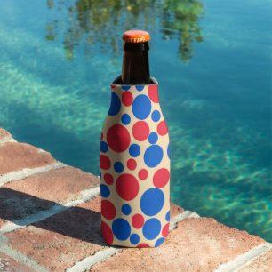Red And Blue Dots On Tan Bottle Cooler