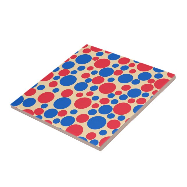 Red And Blue Dots On Tan  Ceramic Tile (Side)