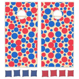 Red And Blue Dots On Tan Cornhole Set