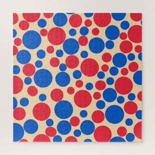 Red And Blue Dots On Tan  Jigsaw Puzzle