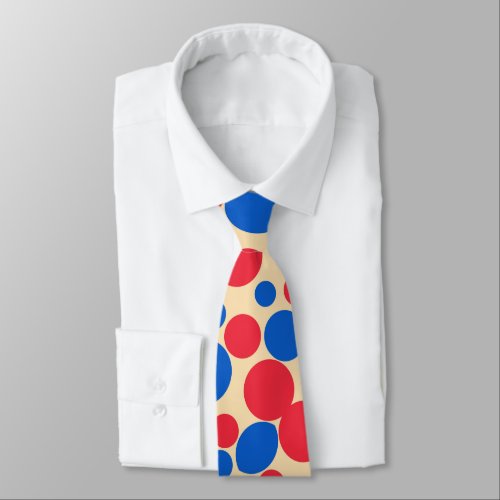 Red And Blue Dots On Tan  Neck Tie