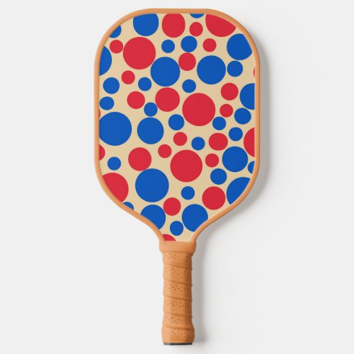 Red And Blue Dots On Tan Pickleball Paddle
