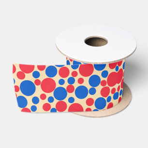 Red And Blue Dots On Tan Satin Ribbon