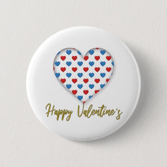 Red and Blue Elegant Heart Shape Button (Front)
