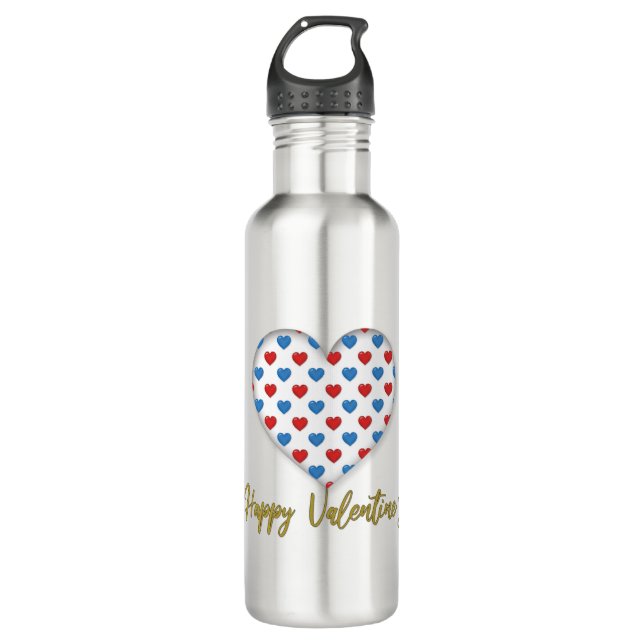 Red and Blue Elegant Heart Shape Stainless Steel Water Bottle (Front)