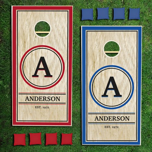 Red and Blue Family Name Personalized Cornhole Set