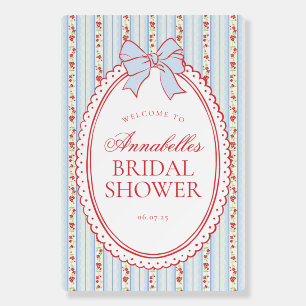Red and Blue Fancy Floral Bridal Shower Welcome Foam Board