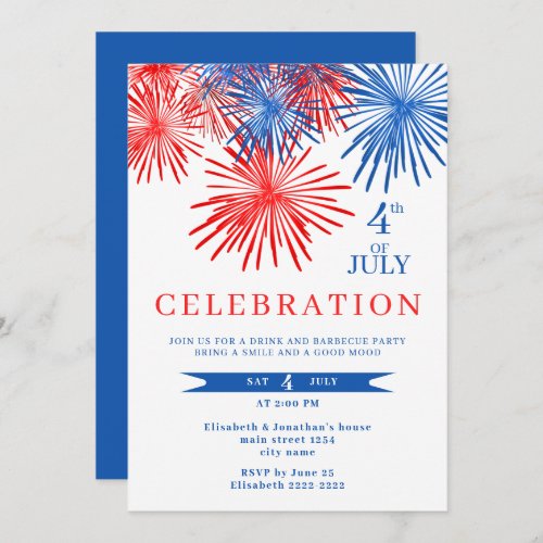 Red And Blue Fireworks 4th of July Invitations