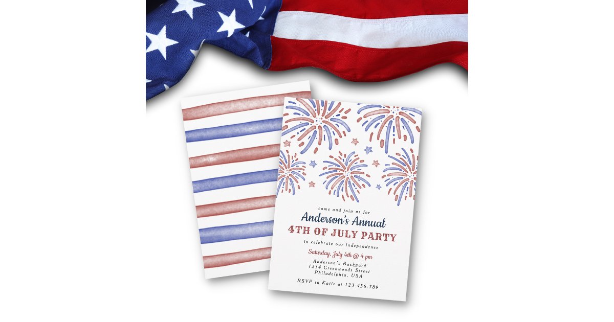 Red and Blue Fireworks 4th of July Party Invitation | Zazzle