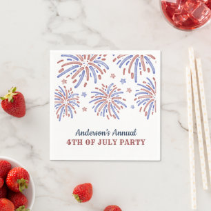 Red and Blue Fireworks 4th of July Party Napkins